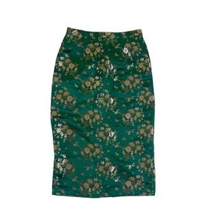 Anthropologie Emerald Green Pencil Skirt With Ornamental Gold Floral Design ✨